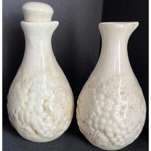 Rare Harry & David Oil & Vinegar Set Embossed Grapes Leaves HDA1 Portugal